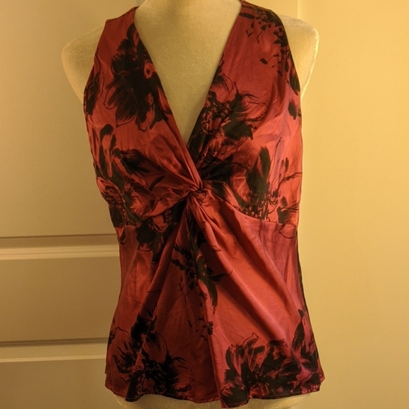 Silk Burgundy Black Floral Ann Taylor top - Picture 2 of 4